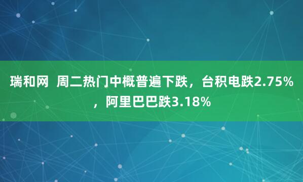 瑞和网  周二热门中概普遍下跌，台积电跌2.75%，阿里巴巴跌3.18%